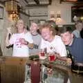 Jim, Andy, Wavy and Ricey at the bar, Jim's Stag Day and a Stripper, Brome Swan, Suffolk - 17th July 1993