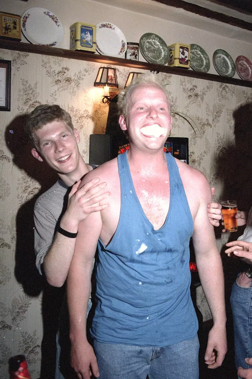 Tim Amps eats a bit too much lard, from Jim's Stag Day and a Stripper, Brome Swan, Suffolk - 17th July 1993