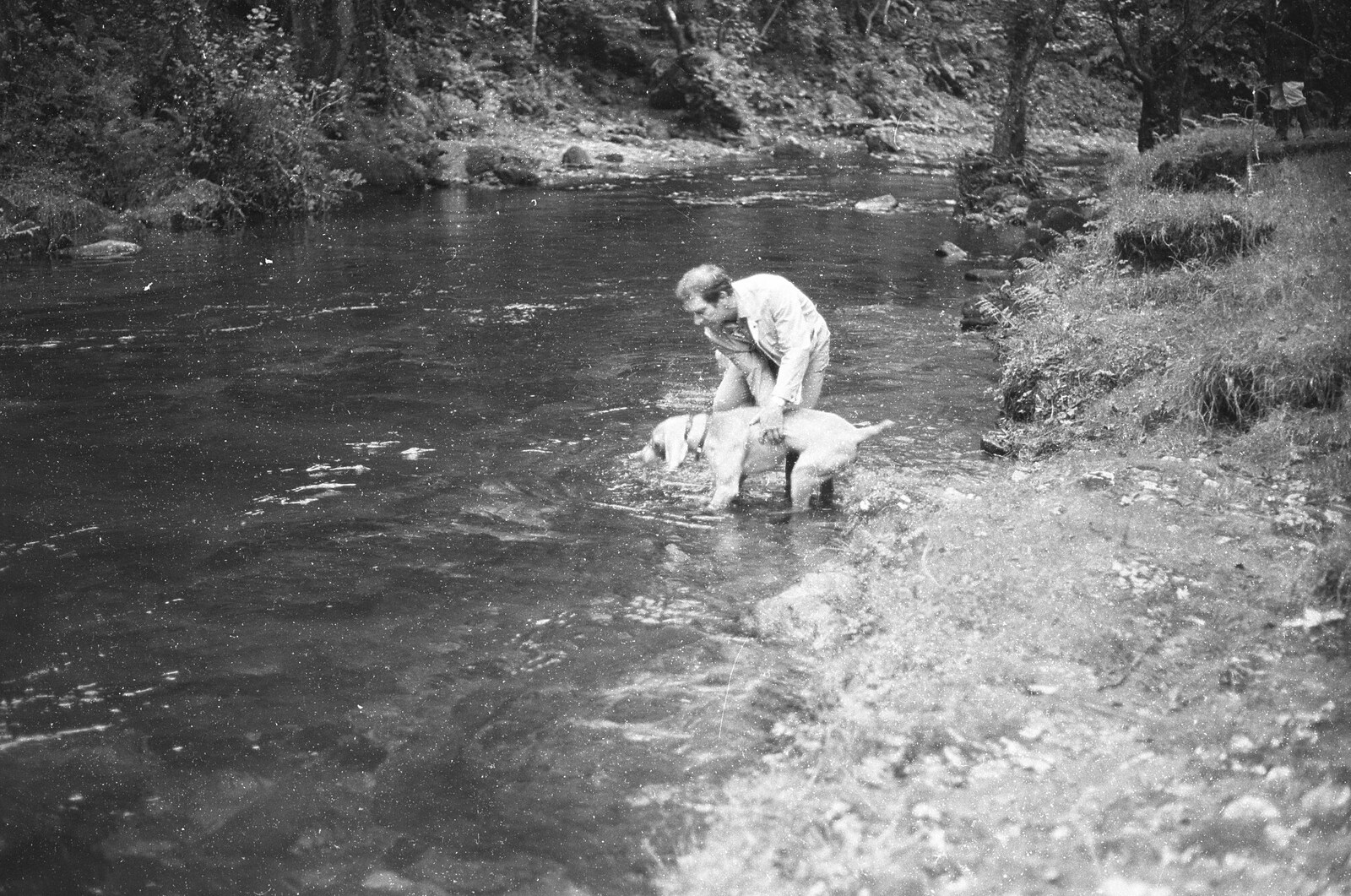 London Party and a Trip to Mother's, Hoo Meavy, Devon - 5th August 1993: Mike fishes Watson out of the river