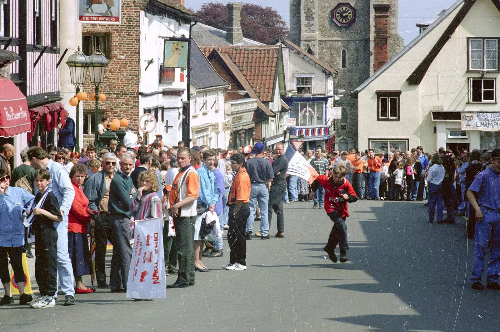 Looking down St. Nicholas Street, from Diss Town and the F.A. Vase Final, Diss and Wembley, Norfolk and London - 15th May 1994