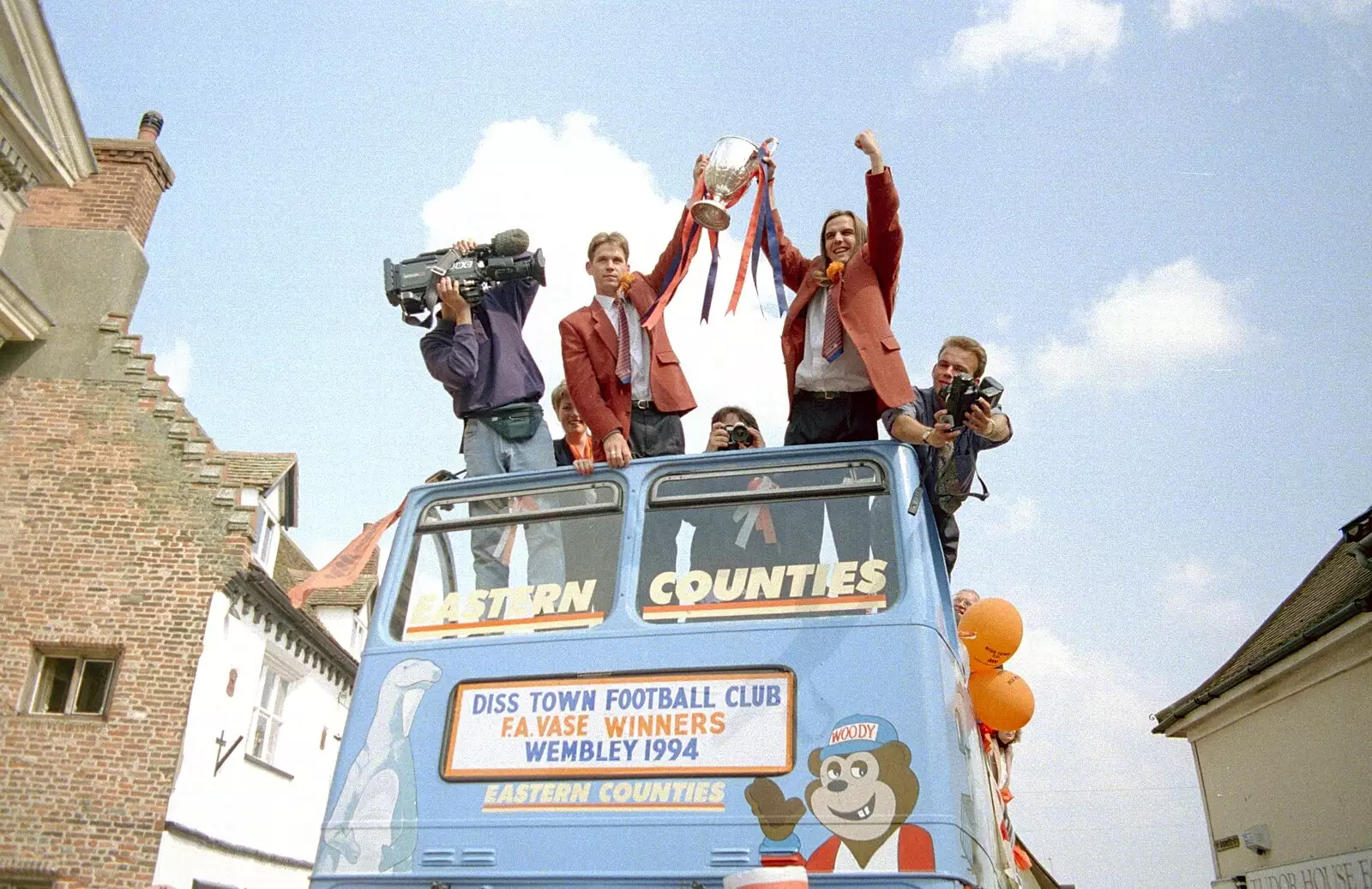 A cameraman gets some trophy action, from Diss Town and the F.A. Vase Final, Diss and Wembley, Norfolk and London - 15th May 1994