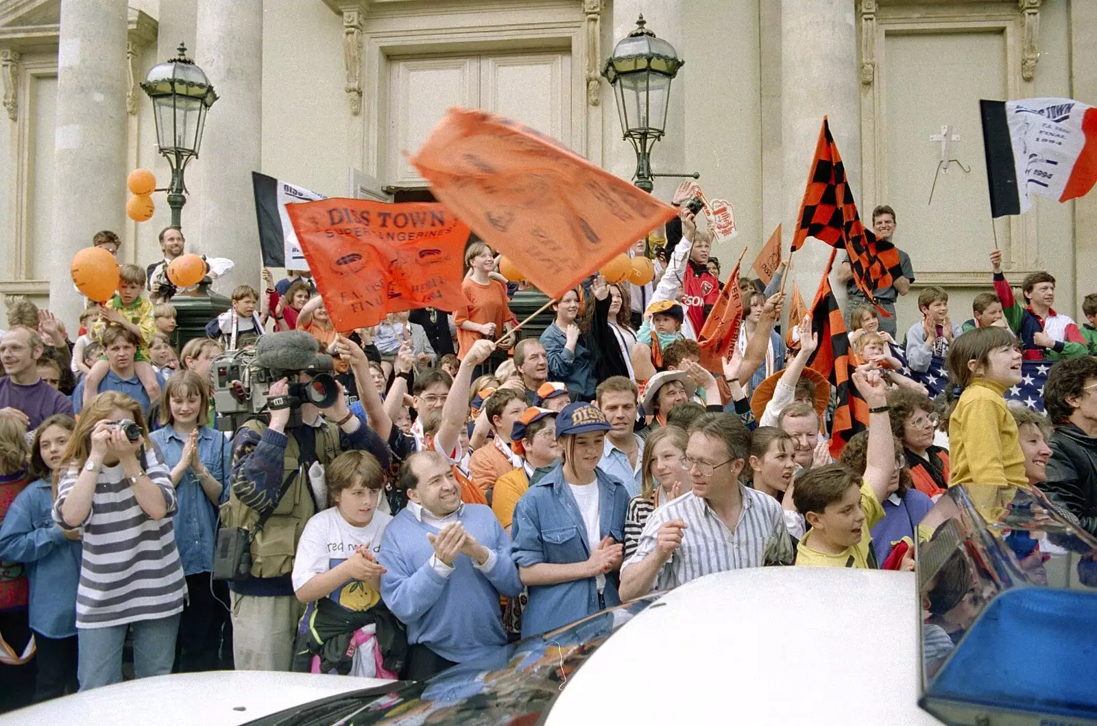 Orange flags are waved, from Diss Town and the F.A. Vase Final, Diss and Wembley, Norfolk and London - 15th May 1994