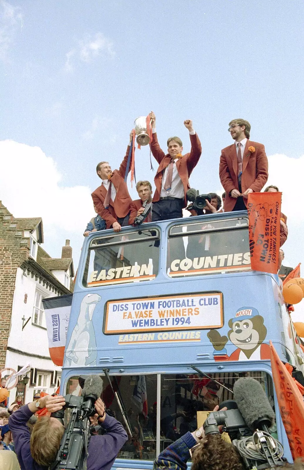 TV news cameras look up, from Diss Town and the F.A. Vase Final, Diss and Wembley, Norfolk and London - 15th May 1994