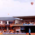 A balloon floats over the cricket ground