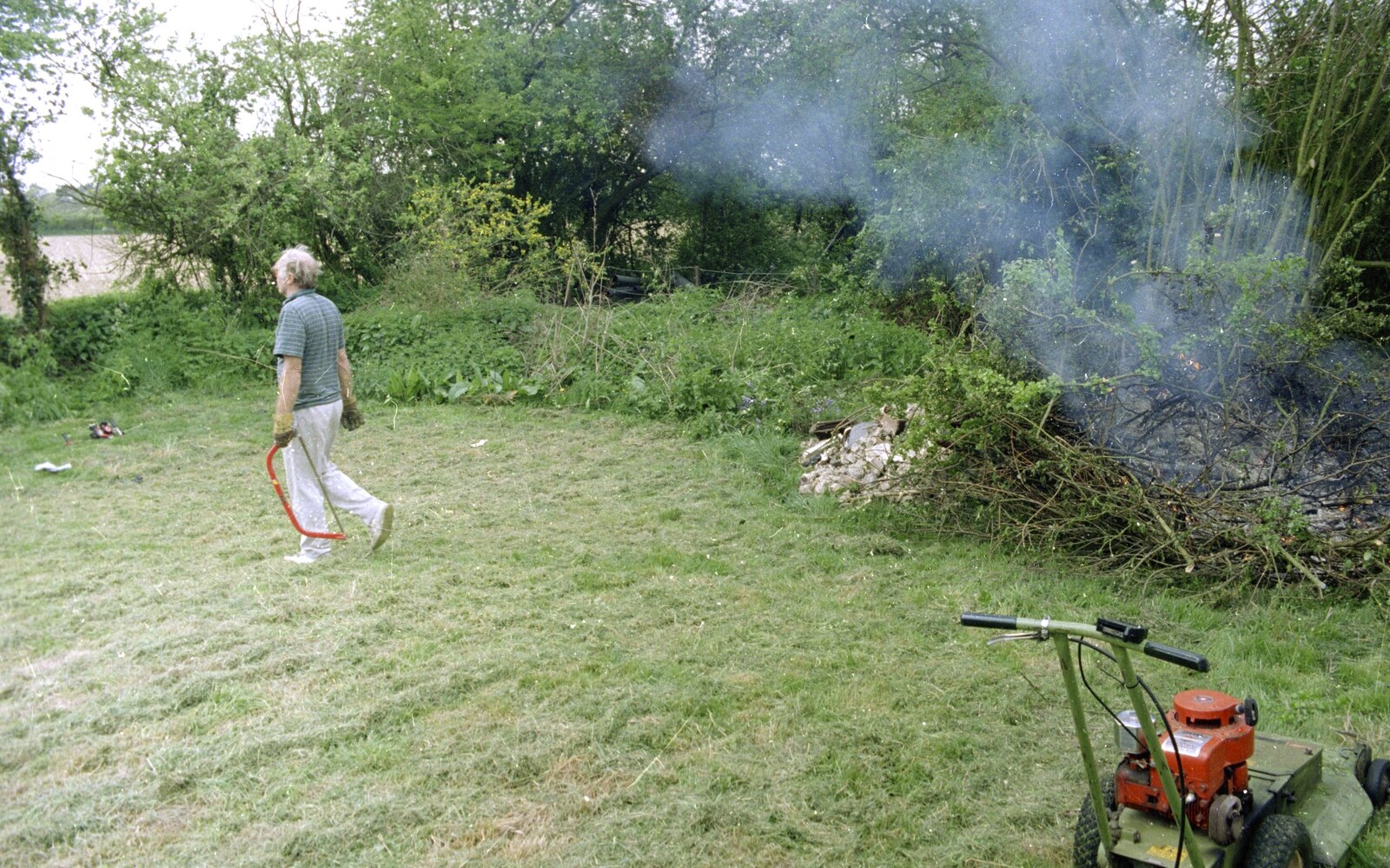 Nosher's Old Man sets fire to stuff from A Clays Trip to Calais, and Sorting Out The Garden, Suffolk - 18th May 1994