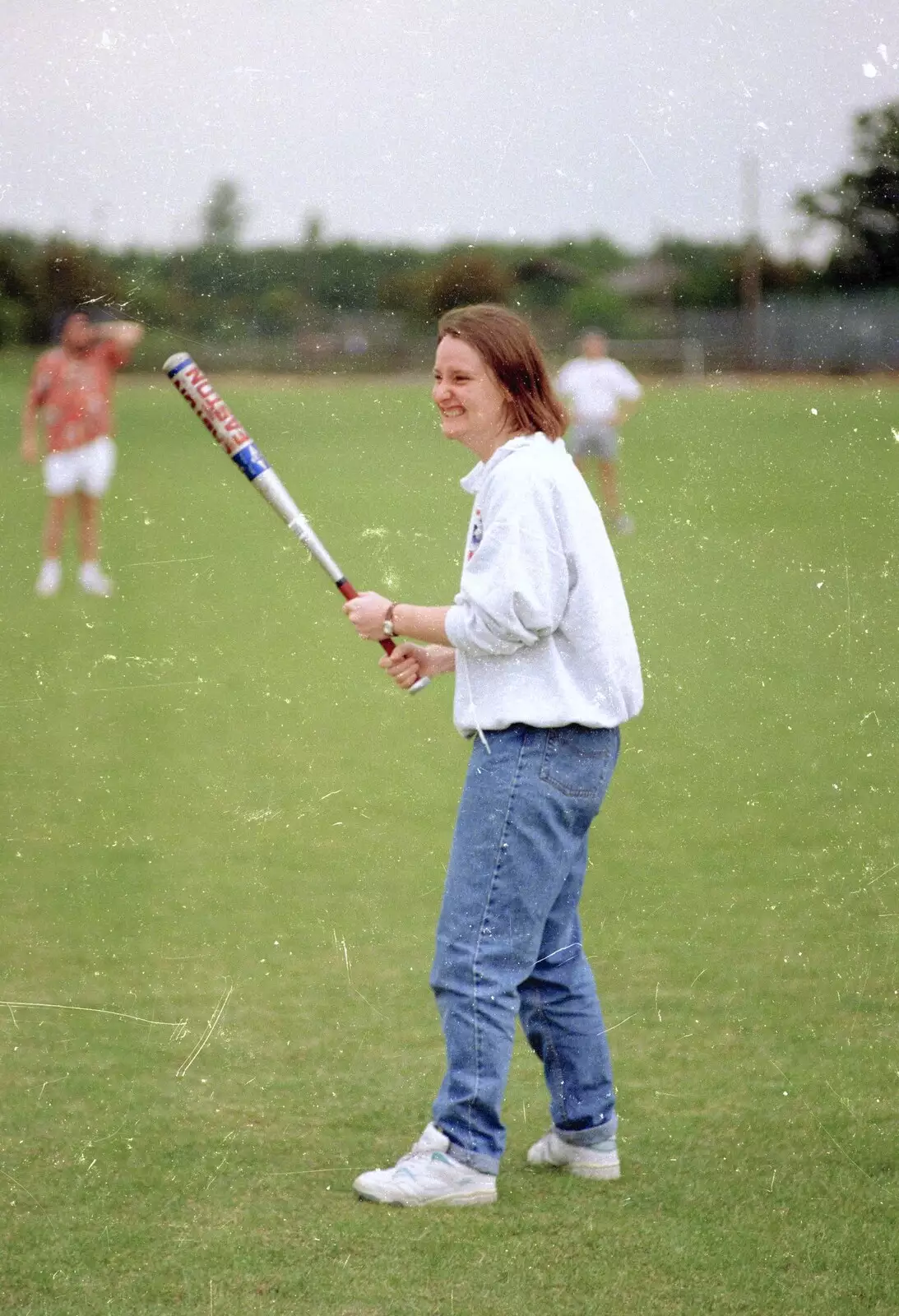 Jo Jennet giggles, from Clays Softball and Printec Reunion, Ditchingham and Stoke Ash, Suffolk - 2nd June 1994