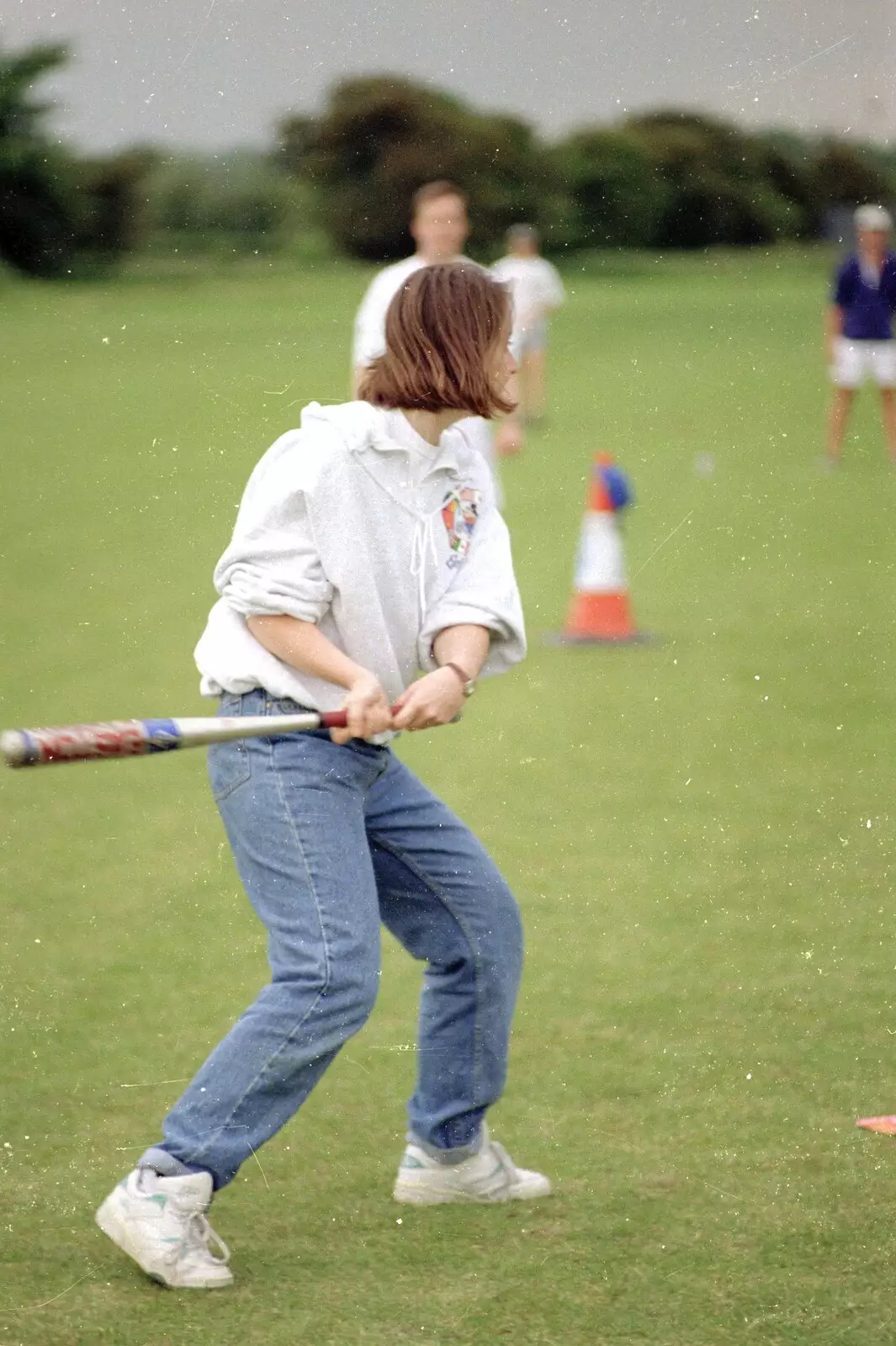 Jo takes a swing, from Clays Softball and Printec Reunion, Ditchingham and Stoke Ash, Suffolk - 2nd June 1994