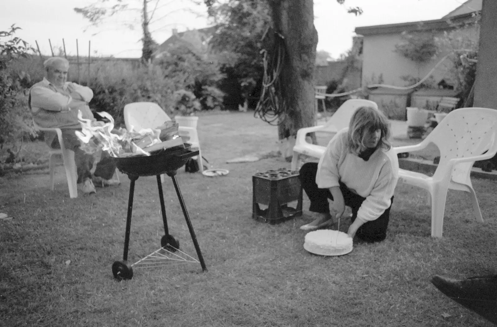 Sarah and her birthday cake, from Sarah's Birthday Barbeque, Burston, Norfolk - 7th June 1994