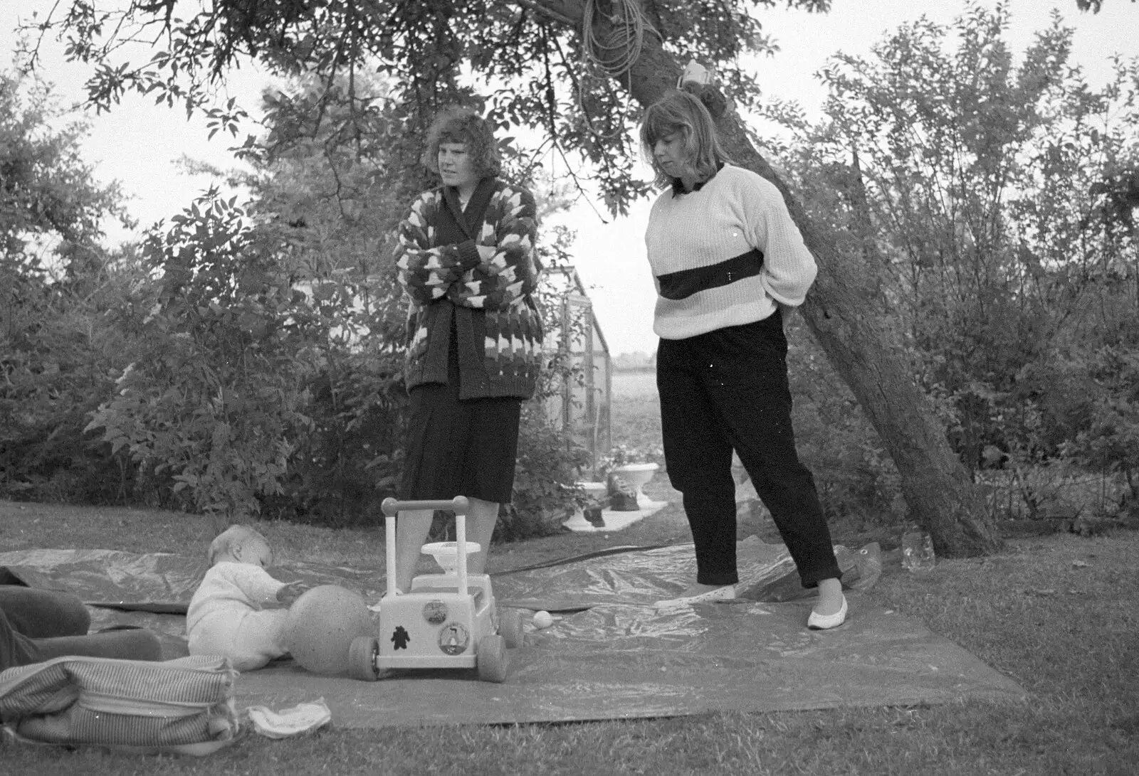 Sarah stands around, from Sarah's Birthday Barbeque, Burston, Norfolk - 7th June 1994