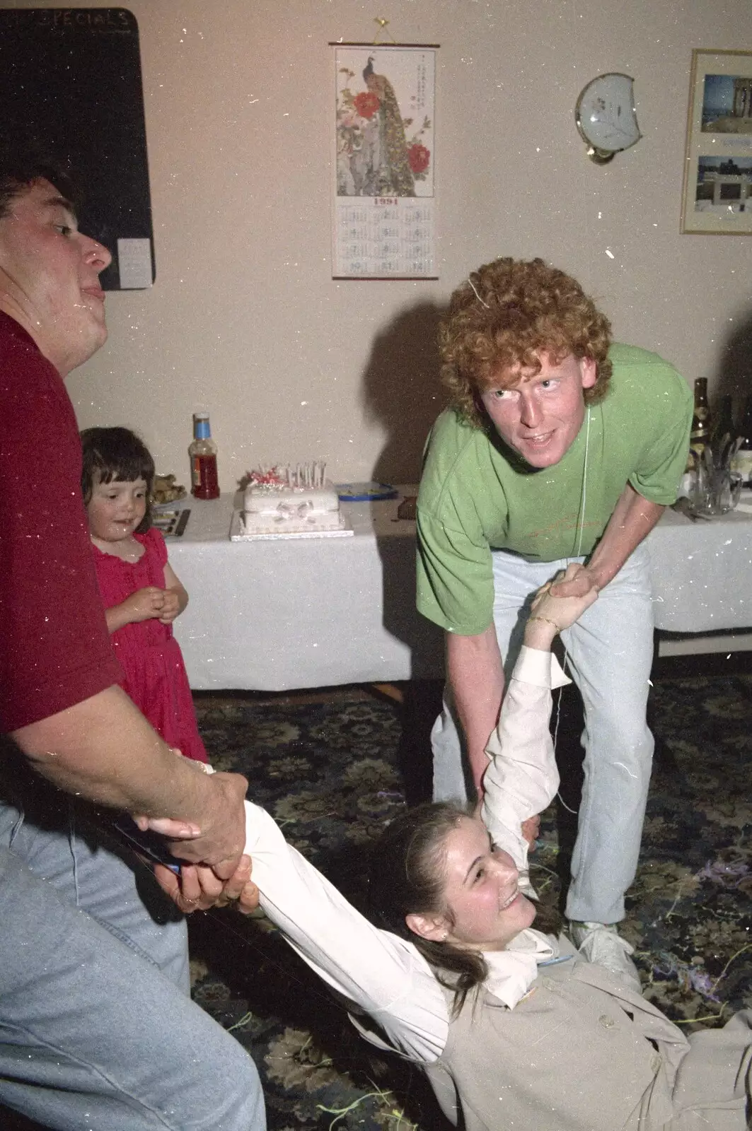 Wavy hauls Claire up, from Claire's Eighteenth Birthday, The Swan Inn, Brome, Suffolk - 11th June 1994