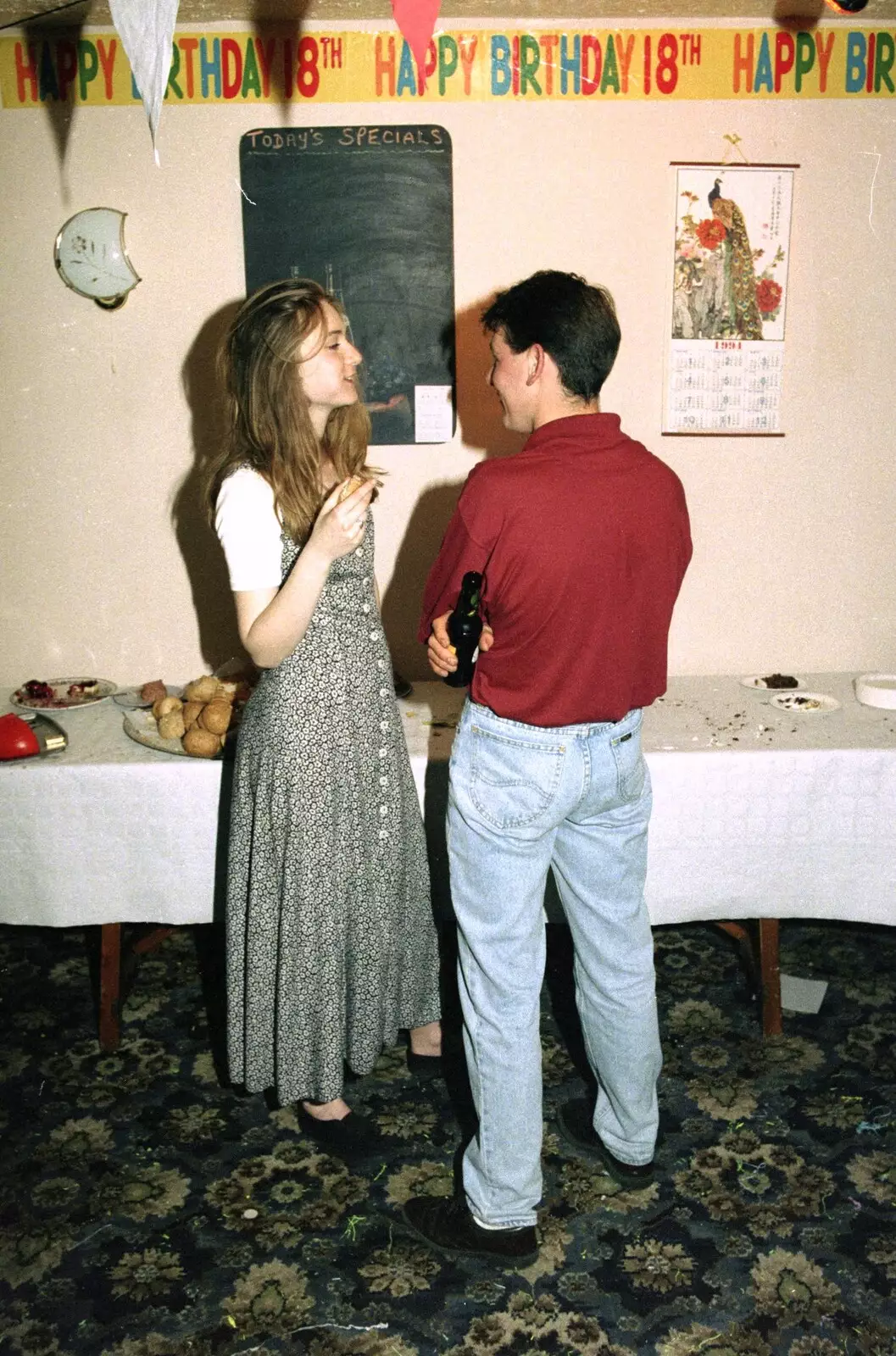 Suzie chats to Ricey, from Claire's Eighteenth Birthday, The Swan Inn, Brome, Suffolk - 11th June 1994