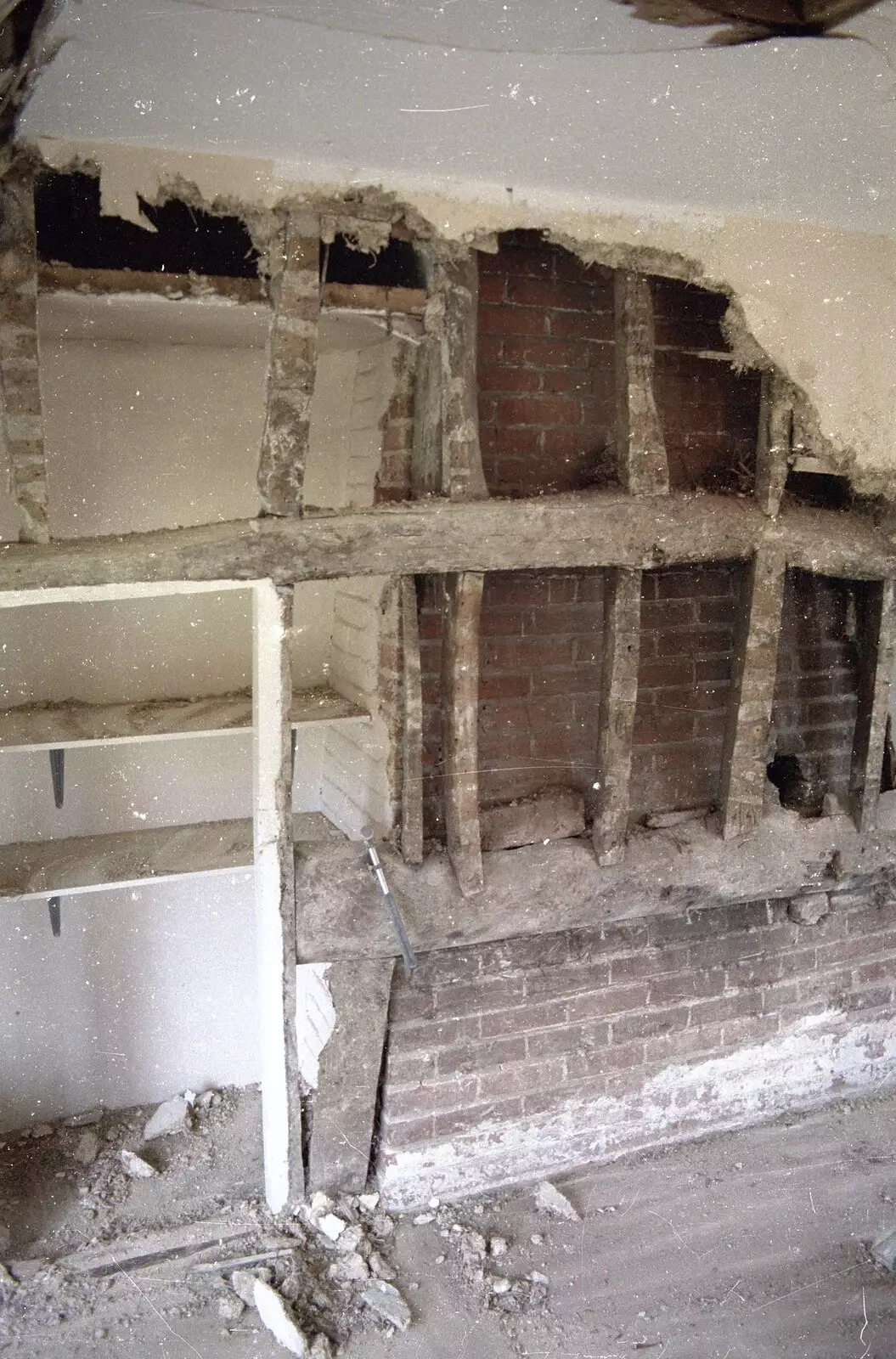 Uncovering the brick chimney breast, from House Renovation Randomness and a Spot of Lightning, Brome, Suffolk - 19th June 1994