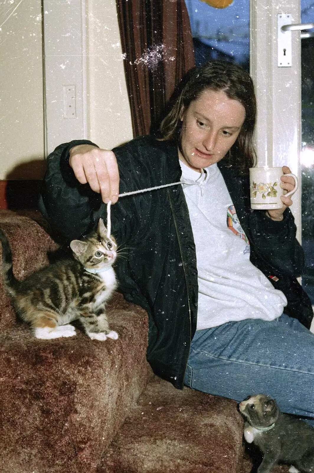 Kitten on a string, from House Renovation Randomness and a Spot of Lightning, Brome, Suffolk - 19th June 1994