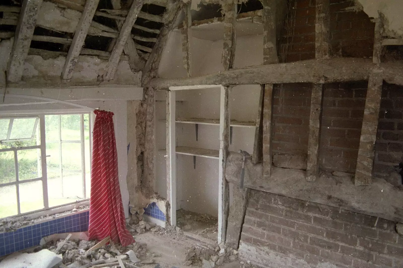 The remains of some 80s wallpaper and curtains, from House Renovation Randomness and a Spot of Lightning, Brome, Suffolk - 19th June 1994