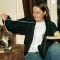 Jo balances a plate of cake, House Renovation Randomness and a Spot of Lightning, Brome, Suffolk - 19th June 1994