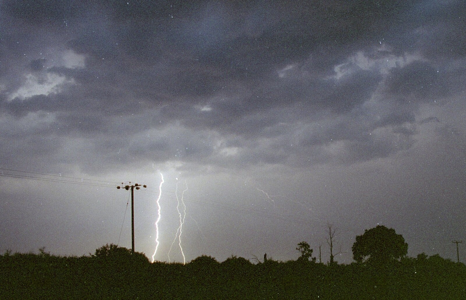 Multiple lightning strike over the side field from House Renovation Randomness and a Spot of Lightning, Brome, Suffolk - 19th June 1994