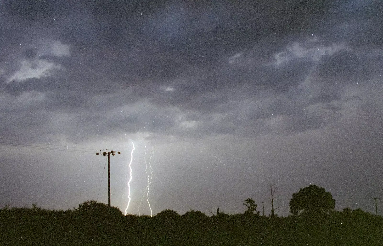 Multiple lightning strike over the side field, from House Renovation Randomness and a Spot of Lightning, Brome, Suffolk - 19th June 1994