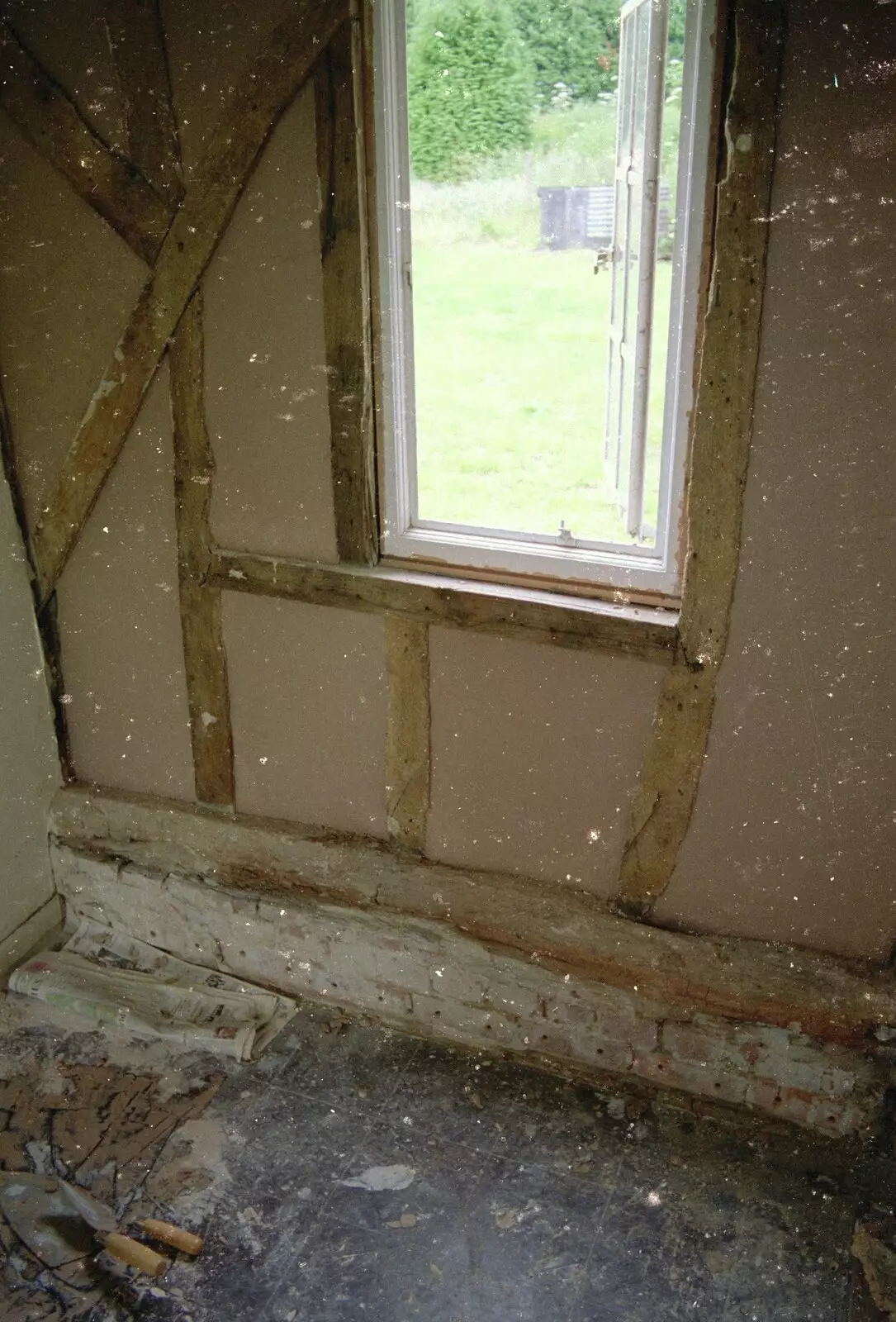 The hall end wall gets plastered, from House Renovation Randomness and a Spot of Lightning, Brome, Suffolk - 19th June 1994