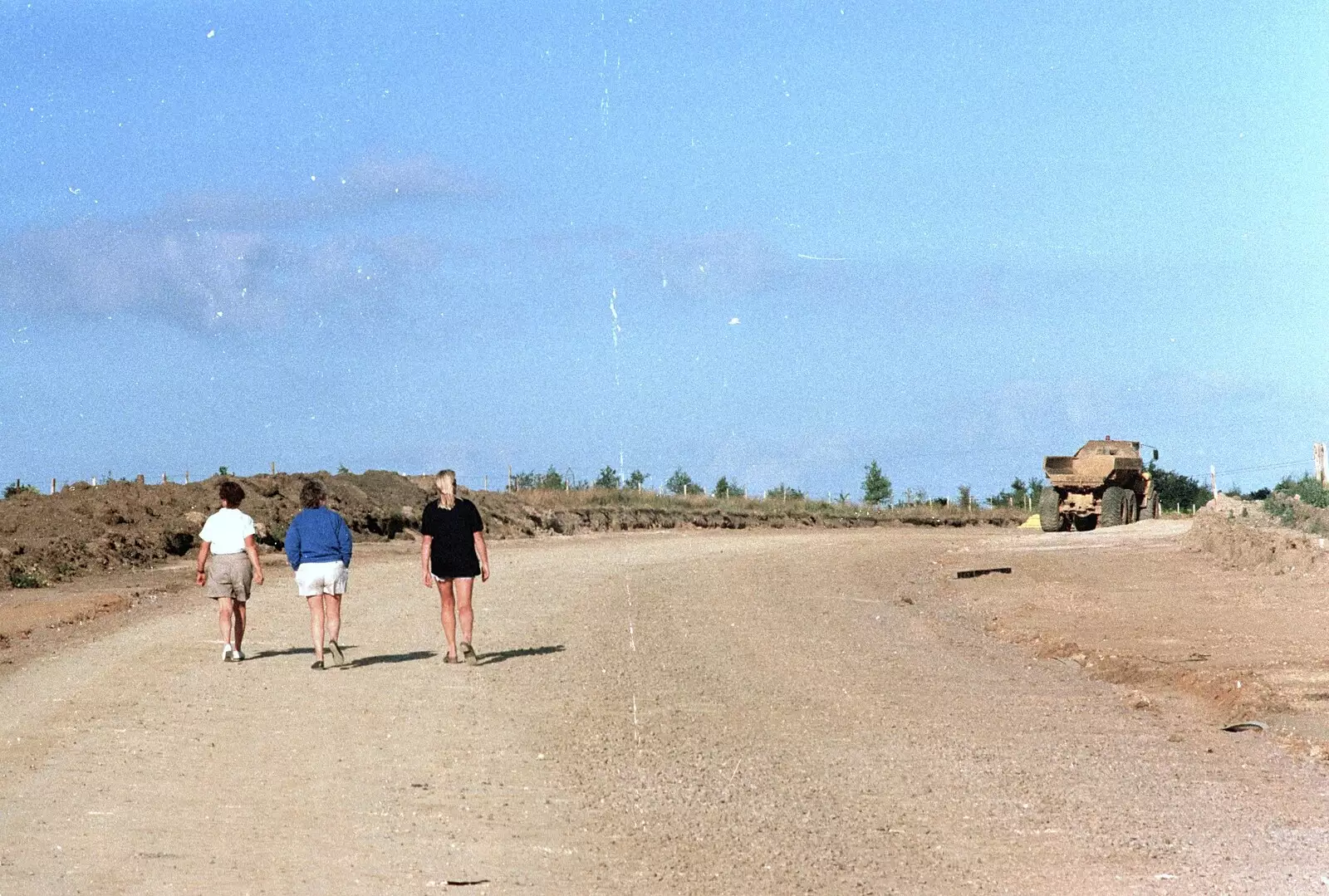 A dirt road and an earth-mover, near the back of the Stuston golf course, from "Mad" Sue's 50th and the Building of the Stuston Bypass, Stuston, Suffolk - 7th July 1994