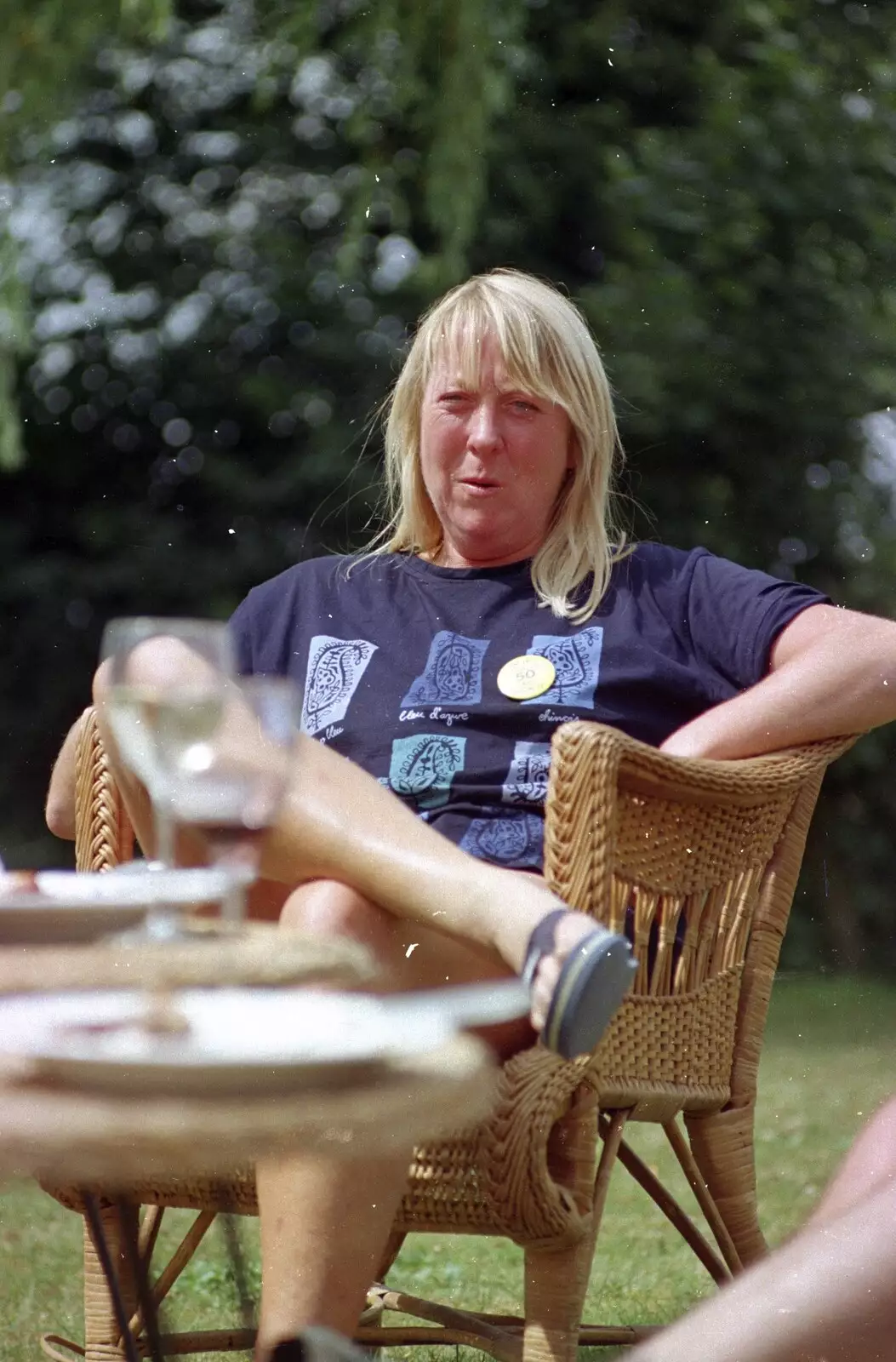 Sue in a Lloyd Loom chair, from "Mad" Sue's 50th and the Building of the Stuston Bypass, Stuston, Suffolk - 7th July 1994