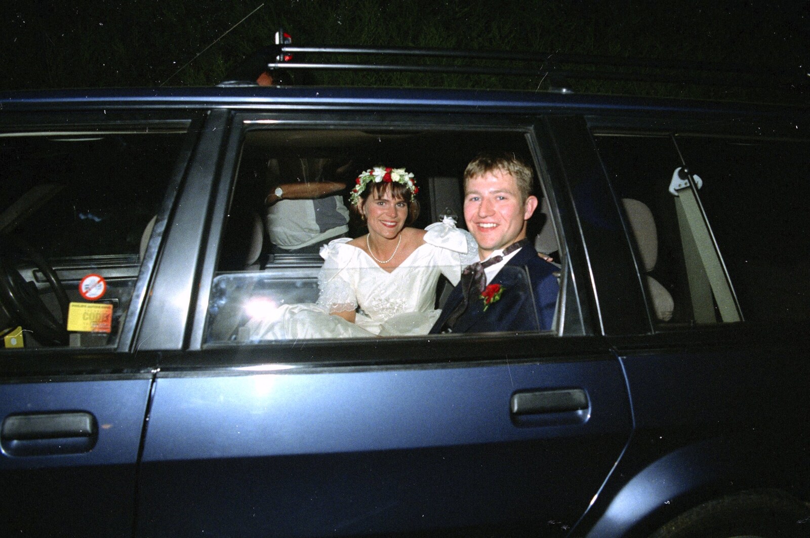 Lisa and Charlie in the car from Bernie's Anniversary and Charlie's Wedding, Palgrave and Oakley, Suffolk - 19th July 1994