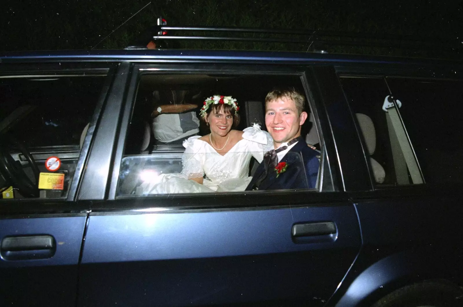 Lisa and Charlie in the car, from Bernie's Anniversary and Charlie's Wedding, Palgrave and Oakley, Suffolk - 19th July 1994