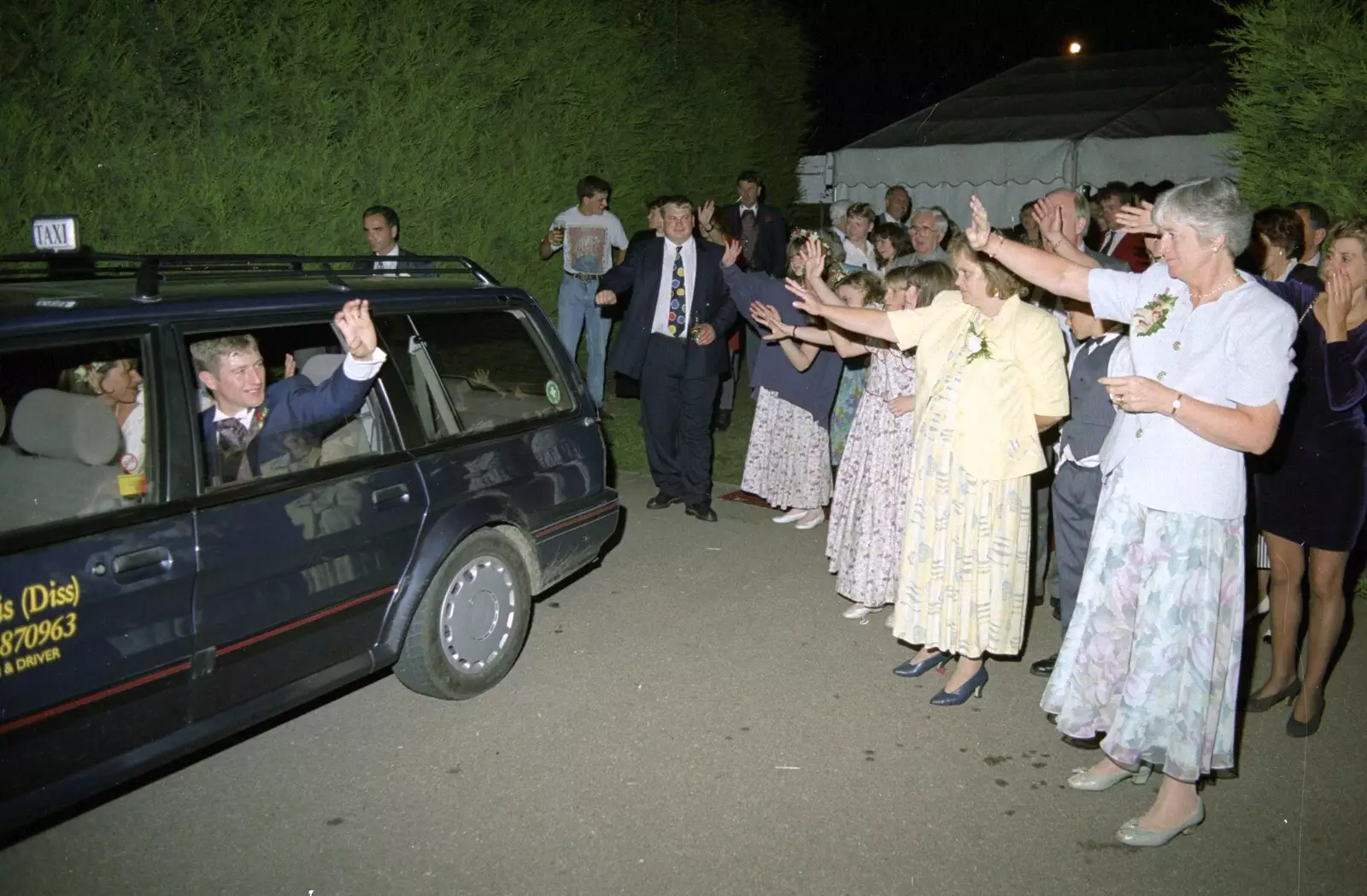 The couple are waved off, from Bernie's Anniversary and Charlie's Wedding, Palgrave and Oakley, Suffolk - 19th July 1994