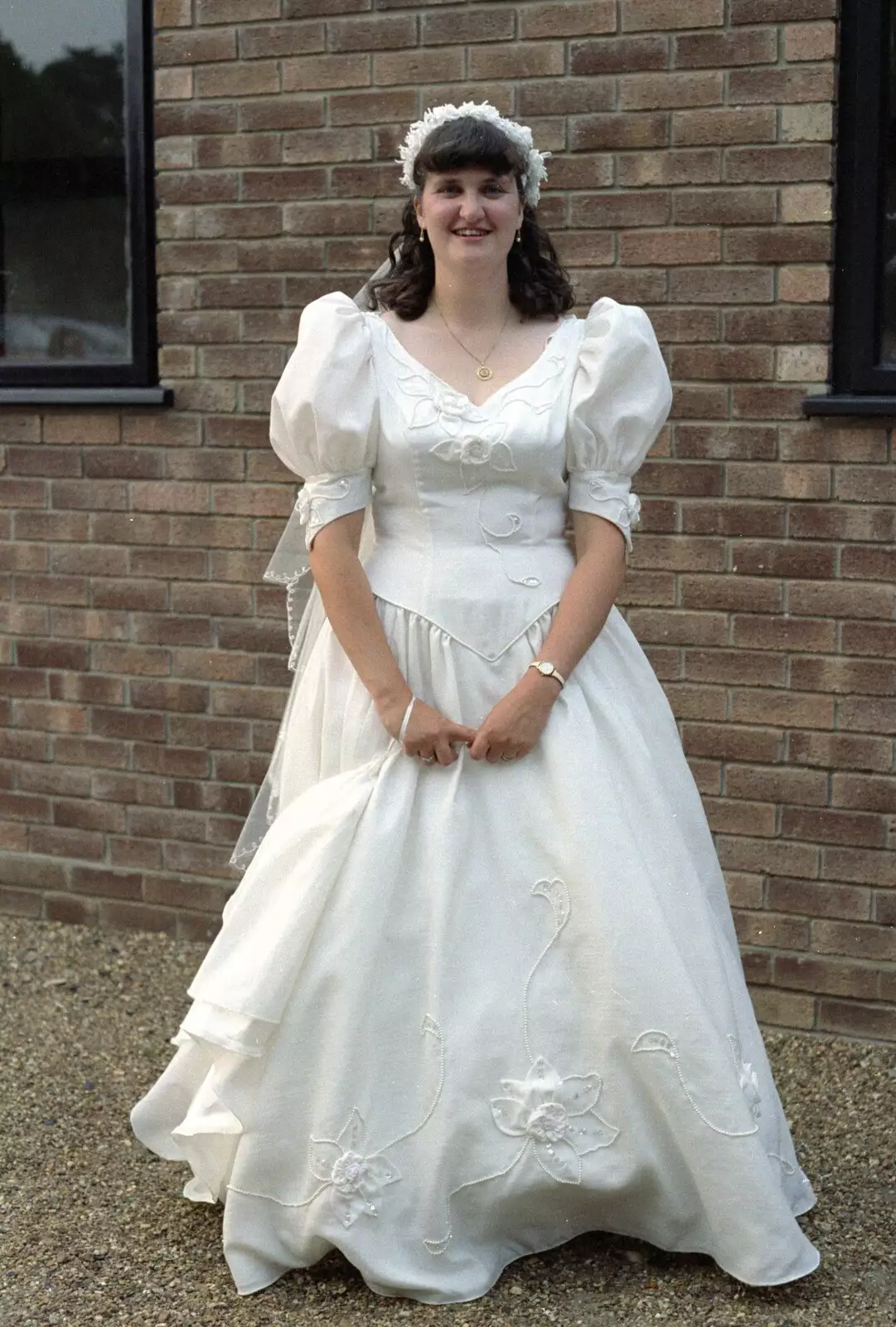 Jane poses for a photo, from Tone's Wedding, Mundford, Norfolk - 27th August 1994