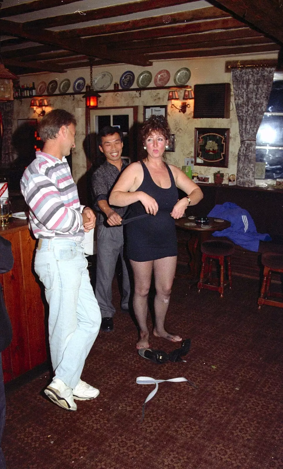 Bin gingerly gets stuck in, from A Stripper at The Swan, Brome, Suffolk - 30th August 1994