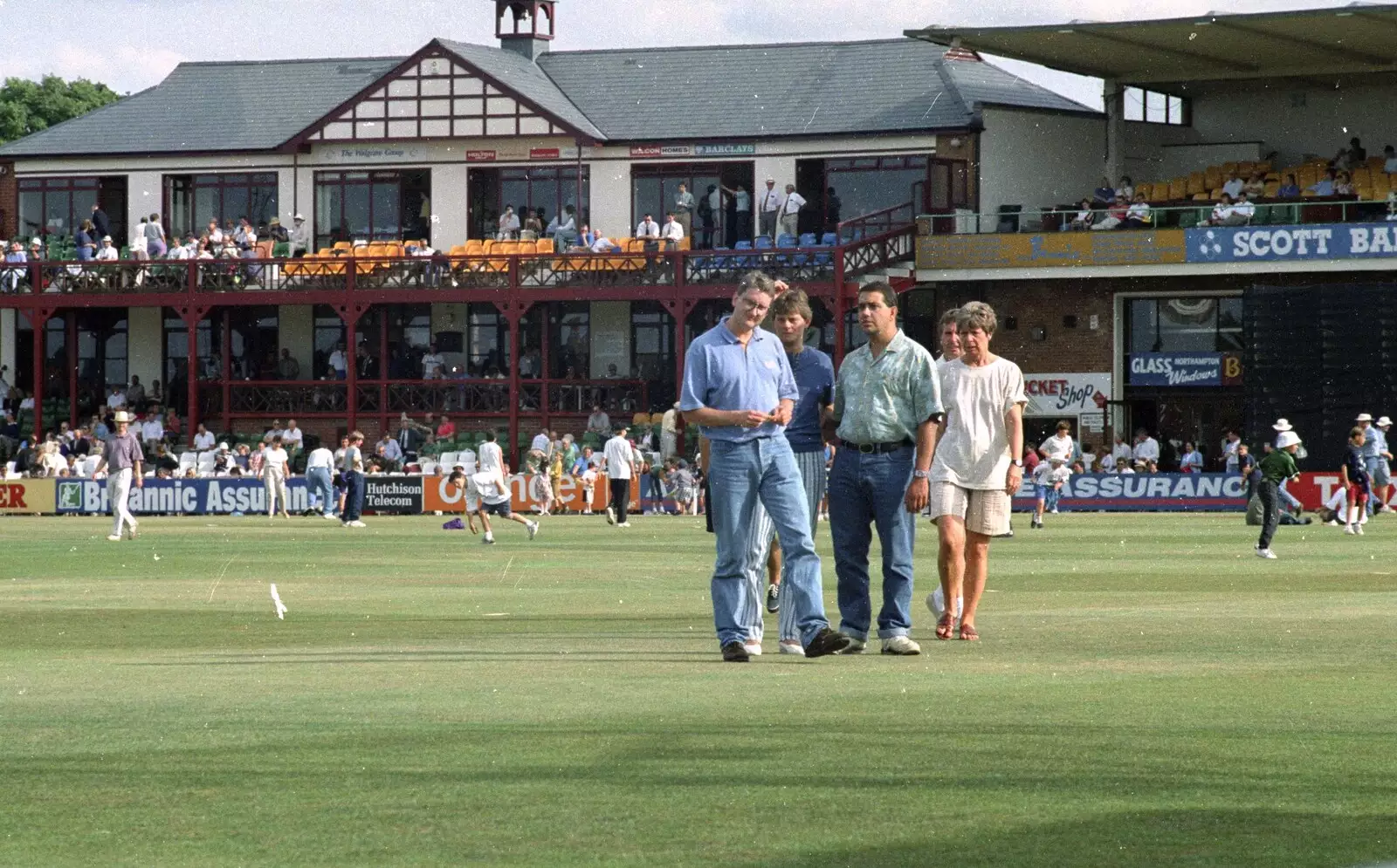 Graham, Pippa and Roger mill around, from A Spot of Cricket, Northampton - 5th September 1994