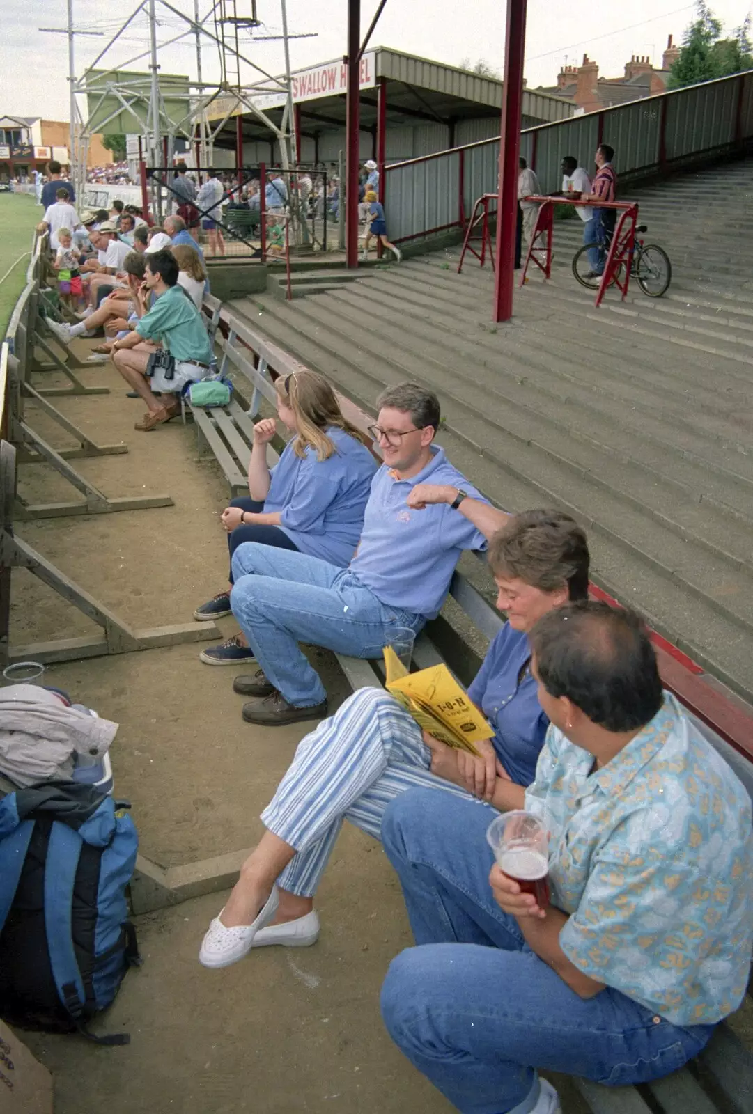 The gang in the stands, from A Spot of Cricket, Northampton - 5th September 1994