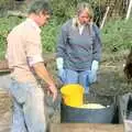 Geoff and Sue inspect some chopped apple, Cider Making (without Rosie), Stuston, Suffolk - 23rd September 1994