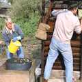 Sue scoops apple up, Cider Making (without Rosie), Stuston, Suffolk - 23rd September 1994
