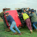Brenda tips over and has to be pushed back upright, Off-Roading With Geoff and Brenda, Suffolk - 10th October 1994