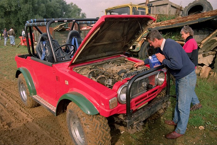 Off-Roading With Geoff and Brenda, Suffolk - 10th October 1994: Geoff tops up with coolant
