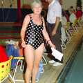 Spammy stands by the pool, clutching her swimming record sheet, The Swan does the BHF Sponsored Swim, Diss Pool, Norfolk - 3rd October 1994