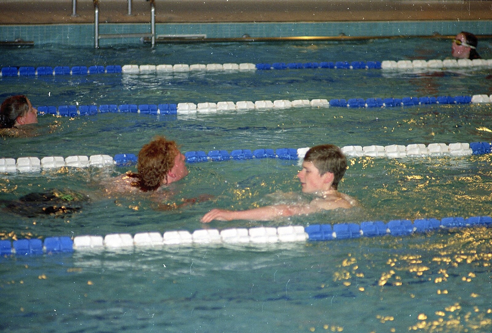 Wavy and Ninja M pass in the swim lane from The Swan does the BHF Sponsored Swim, Diss Pool, Norfolk - 3rd October 1994