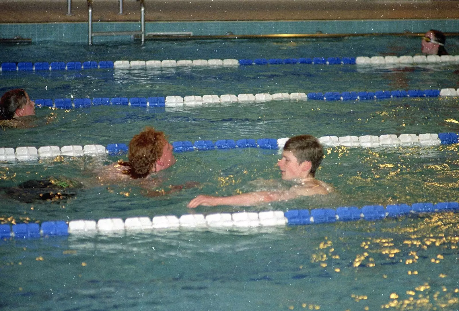 Wavy and Ninja M pass in the swim lane, from The Swan does the BHF Sponsored Swim, Diss Pool, Norfolk - 3rd October 1994