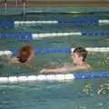 Wavy and Ninja M pass in the swim lane, The Swan does the BHF Sponsored Swim, Diss Pool, Norfolk - 3rd October 1994