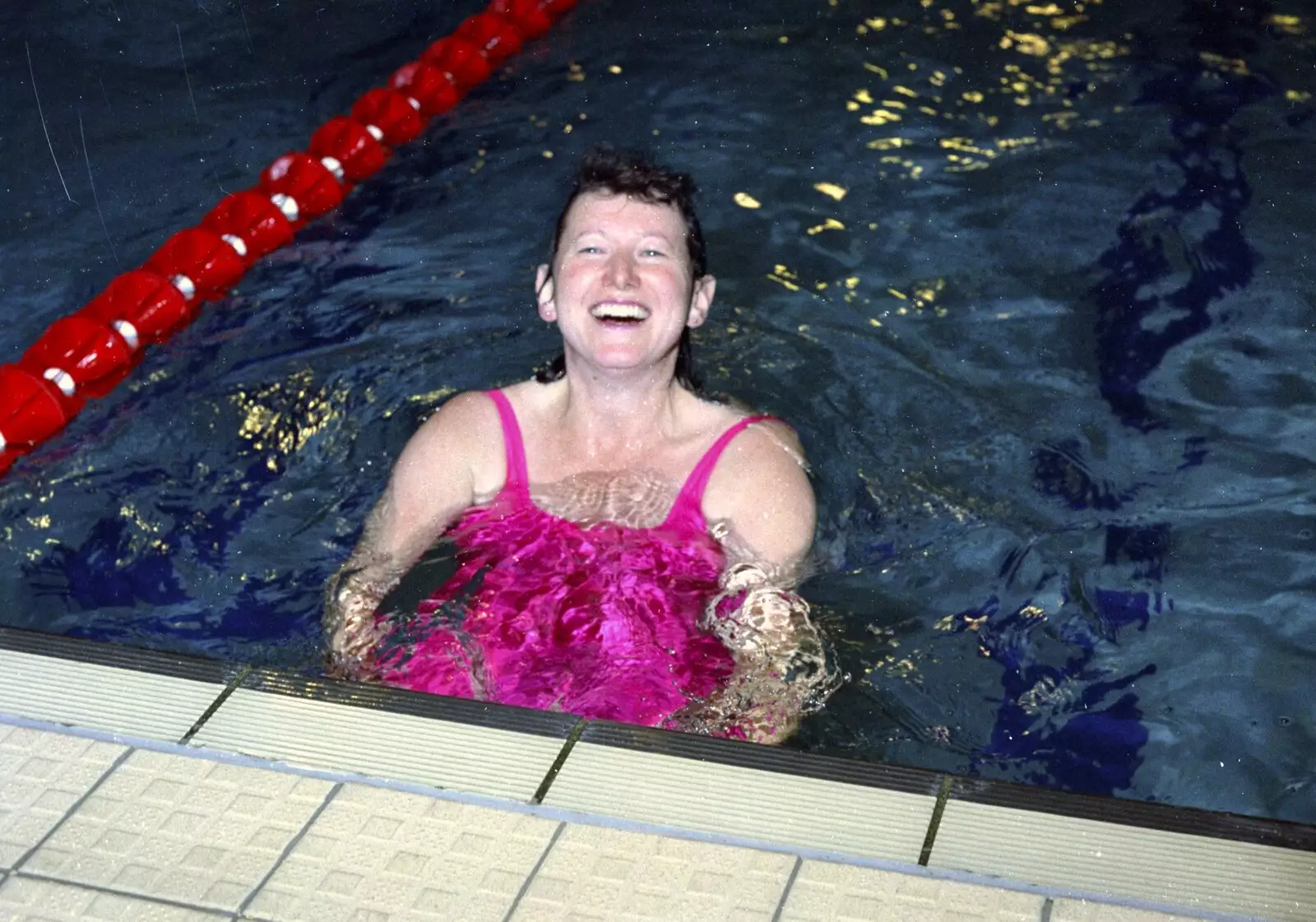 Sylvia kicks off on a backstroke length, from The Swan does the BHF Sponsored Swim, Diss Pool, Norfolk - 3rd October 1994