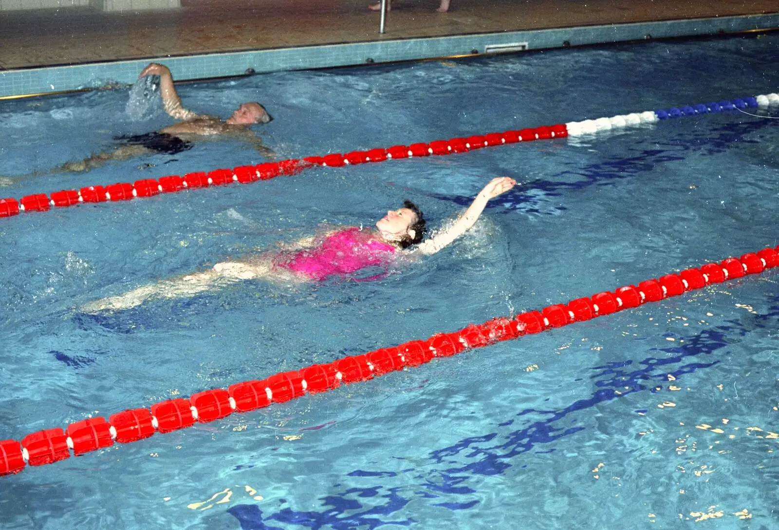 Sylvia does backstroke, from The Swan does the BHF Sponsored Swim, Diss Pool, Norfolk - 3rd October 1994