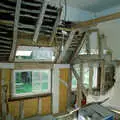 The remaining pine timber across marks the height of ceiling 3. The two extra ceilings above can be seen., Bedroom Demolition, Brome, Suffolk - 10th October 1994