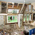 A scene of devastation, with the 1958 ceiling still in place, Bedroom Demolition, Brome, Suffolk - 10th October 1994