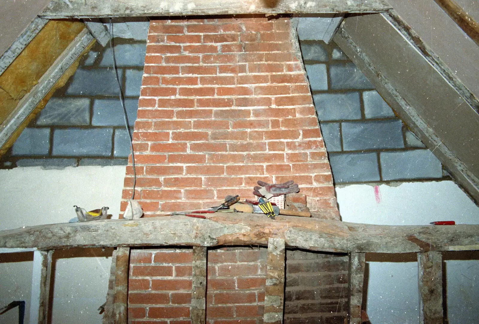 The wall is extended up to the original ceiling, from Bedroom Demolition, Brome, Suffolk - 10th October 1994