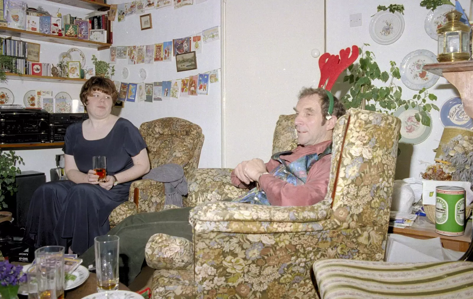 Sis looks over to Mike, from Christmas Down South, Burton and Walkford, Dorset - 25th December 1994