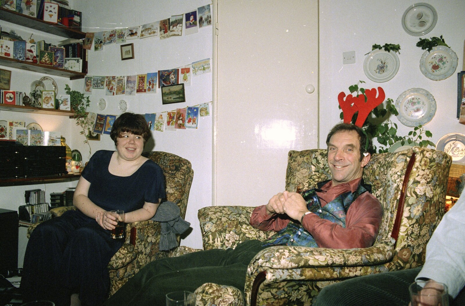 Sis and Mike, with comedy reindeer antlers from Christmas Down South, Burton and Walkford, Dorset - 25th December 1994