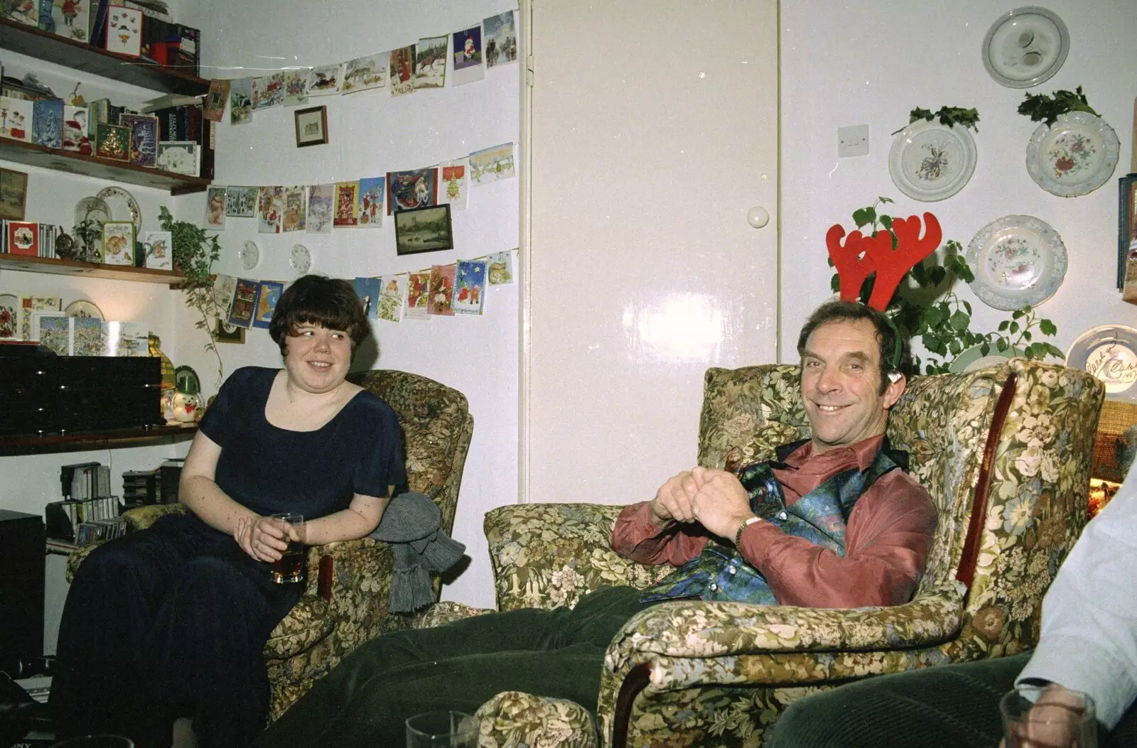 Sis and Mike, with comedy reindeer antlers, from Christmas Down South, Burton and Walkford, Dorset - 25th December 1994