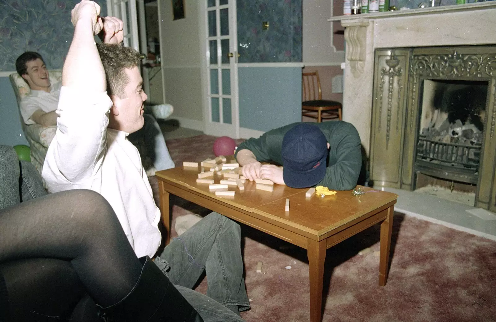 Jon raises his hands in victory, from Christmas Down South, Burton and Walkford, Dorset - 25th December 1994