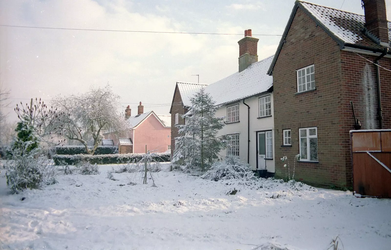 The front garden under snow, from New Year's Eve at the Swan Inn, Brome, Suffolk - 31st December 1994