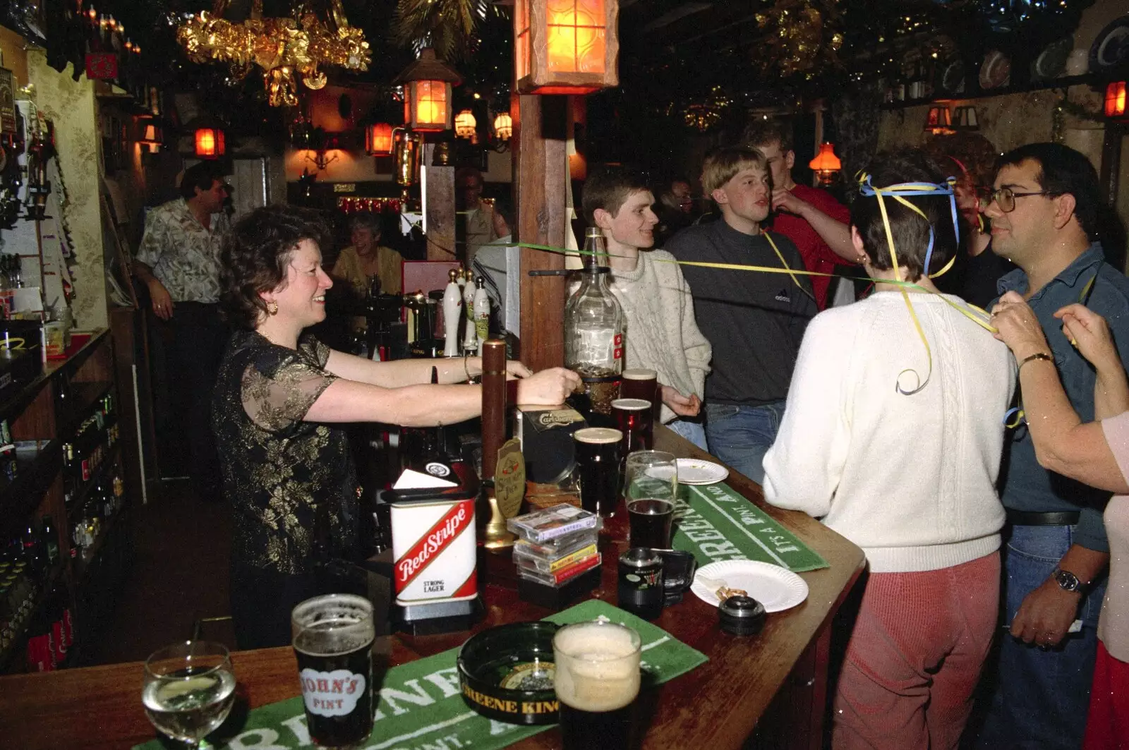 Streamers everywhere, from New Year's Eve at the Swan Inn, Brome, Suffolk - 31st December 1994